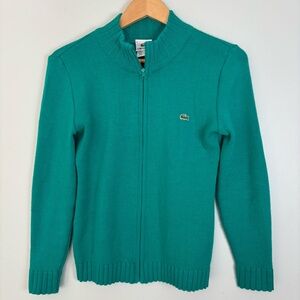 VTG Lacoste Women's Full Zip Green Cardigan Sweater-Size 6-Preppy/Academia